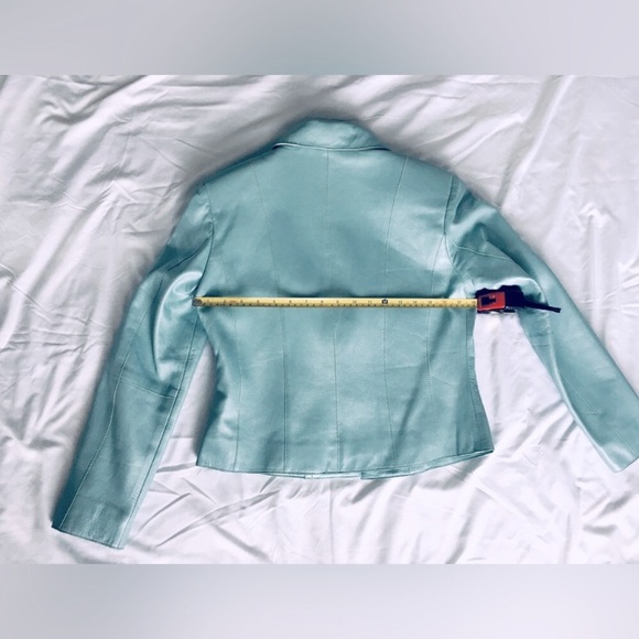 Y2k gorgeous Saguaro light blue metallic/iridescent genuine leather short jacket - Picture 8 of 9